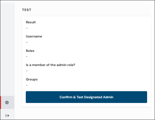 The Confirm &amp; Test Designated Admin button in the Test area.
